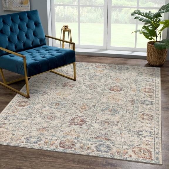 Luxe Weavers Floral Pattern Beige 8x10 Area Rug, Stain-Resistant Carpet Jute Back