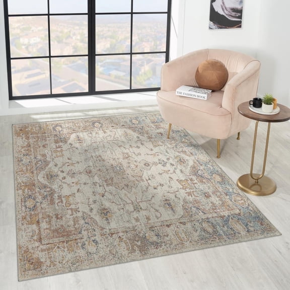 Luxe Weavers Floral Pattern Cream 8x10 Area Rug, Non-Shedding Carpet