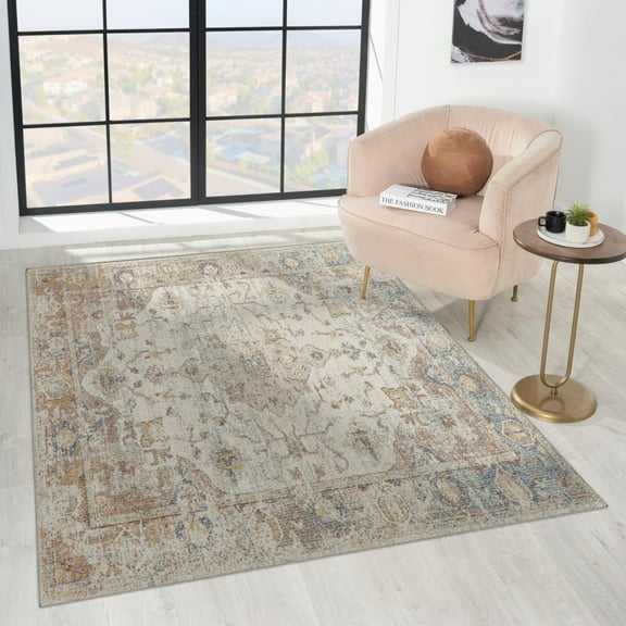 Luxe Weavers Floral Pattern Cream 9x12 Area Rug, Non-Shedding Carpet