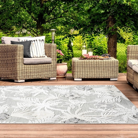 Luxe Weavers Floral Tropical Palm Leaf Gray 5x7 Outdoor Area Rug, Botanical Carpet