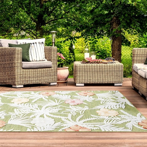 Luxe Weavers Floral Tropical Palm Leaf Green 9x12 Outdoor Area Rug, Botanical Carpet