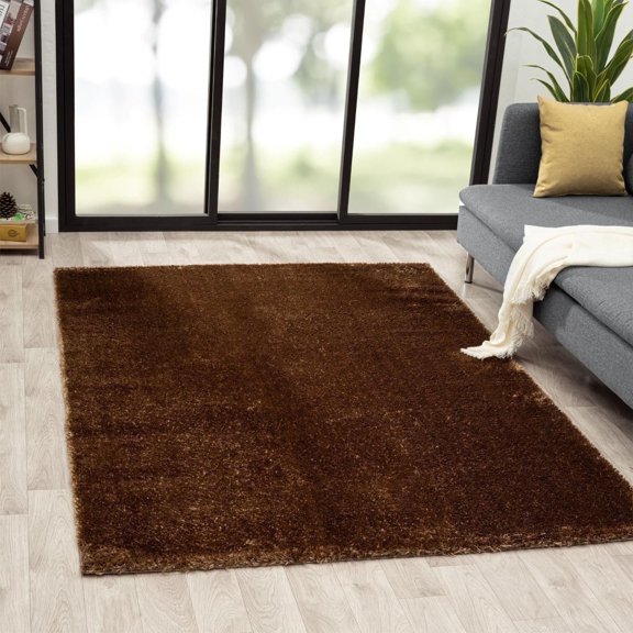 Luxe Weavers Fluffy Shag Brown 6x9 Area Rug Plush Bedroom Carpet