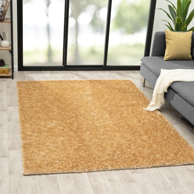 Luxe Weavers Fluffy Shag Gold 8x10 Area Rug Plush Bedroom Carpet
