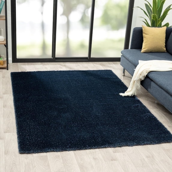 Luxe Weavers Fluffy Shag Navy 6x9 Area Rug Plush Bedroom Carpet