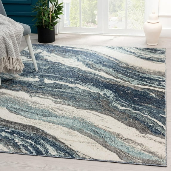 Luxe Weavers Geometric Abstract Blue 5x7 Art Deco Marble Swirl Area Rug