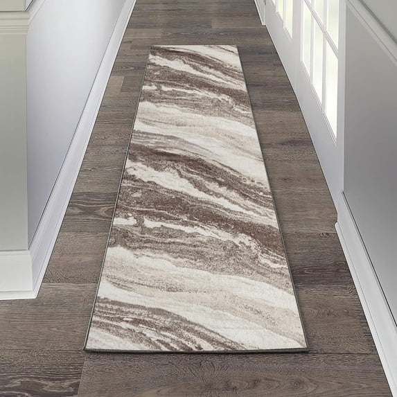 Luxe Weavers Geometric Abstract Brown 2x7 Art Deco Marble Swirl Area Rug