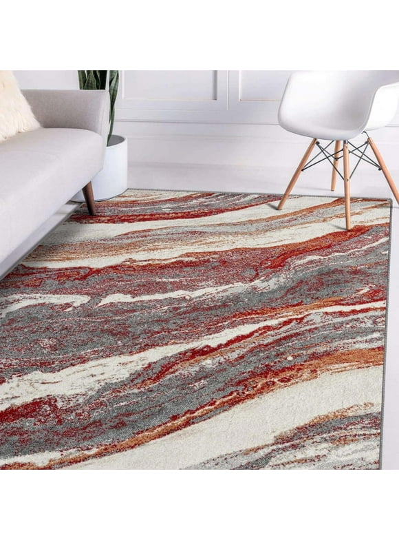 Luxe Weavers Geometric Abstract Red 2x3 Art Deco Marble Swirl Area Rug