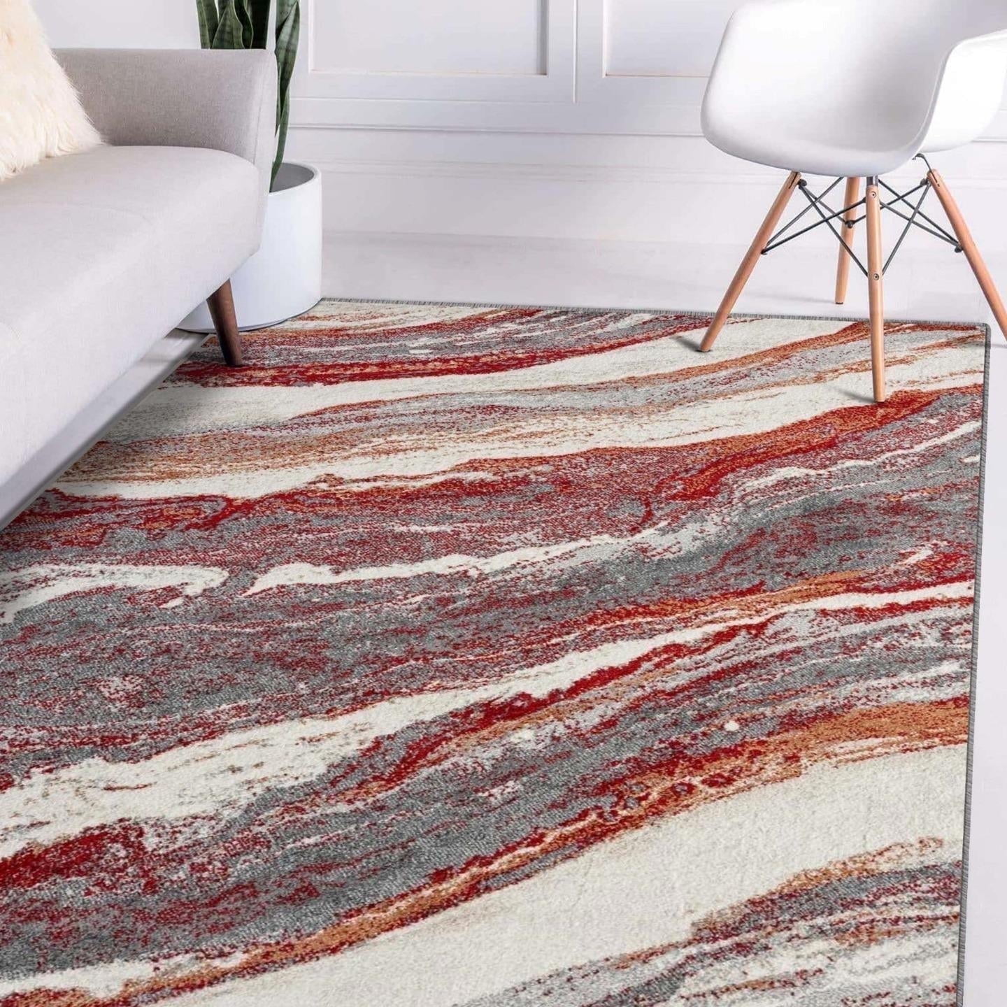Red and Gray Abstract 8' x 10' Synthetic Area Rug