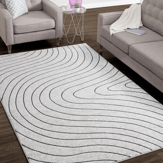 Luxe Weavers Geometric Abstract Wave Gray 5x7 Area Rug, Indoor Carpet