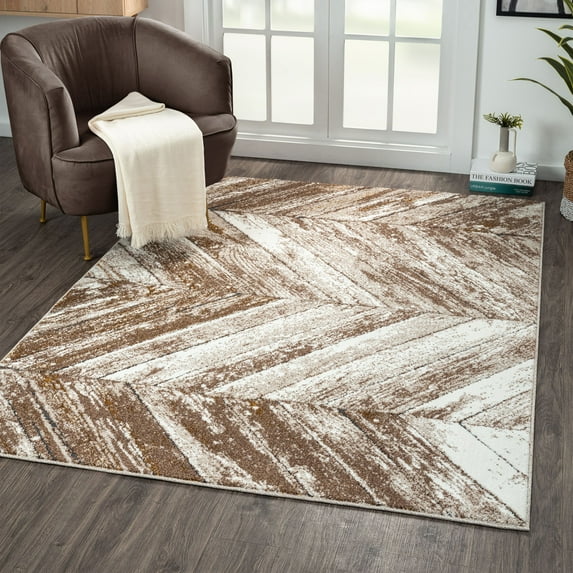 Luxe Weavers Geometric Beige Gold Rustic Wood Floor Area Rug 5x7 Carpet