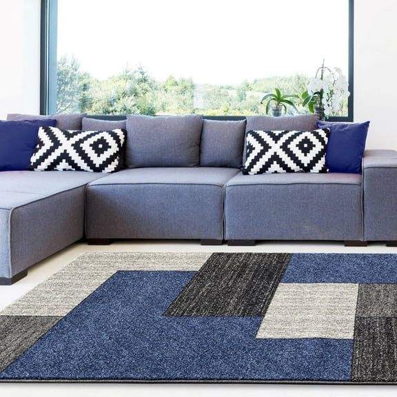 Luxe Weavers Geometric Block Blue 5x7 Area Rug for Living Room