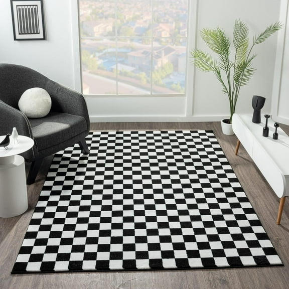 Luxe Weavers Geometric Checkered Black and White Area Rug 5x7, Modern Stain Resistant Carpet