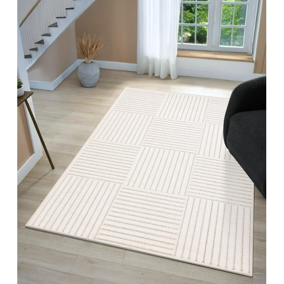 Luxe Weavers Geometric Checkered Cream 5x7 Area Rug, High Low Carpet