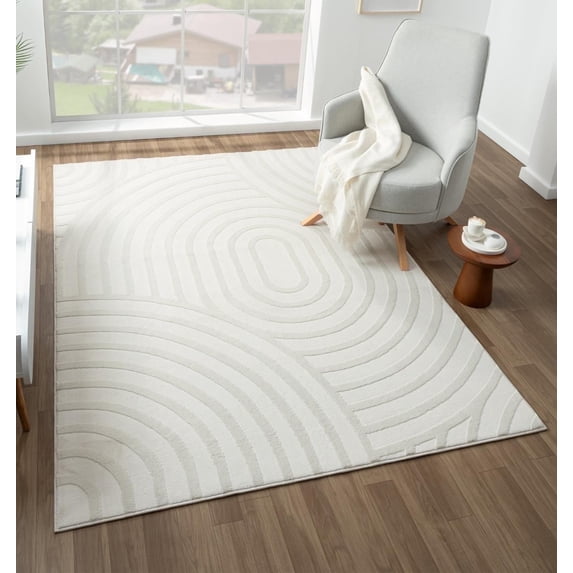 Luxe Weavers Geometric Cream 4x5 Area Rug for Living Rooms