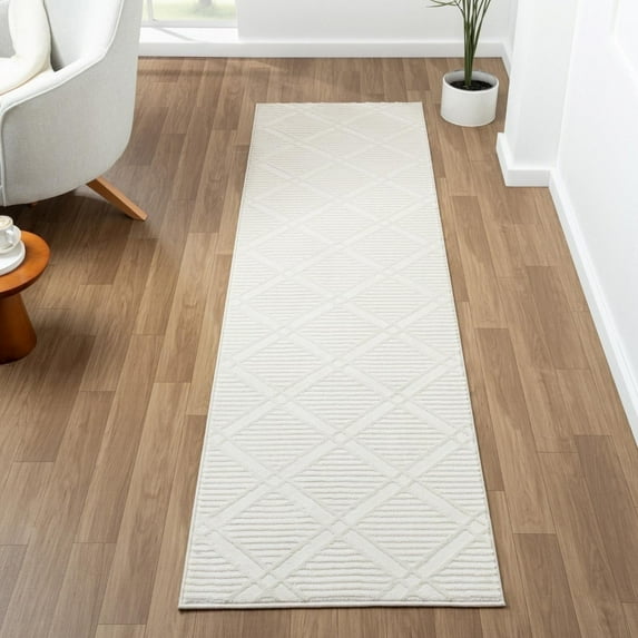 Luxe Weavers Geometric Diamond Shaped Cream 2x7 Area Rug for Living Rooms