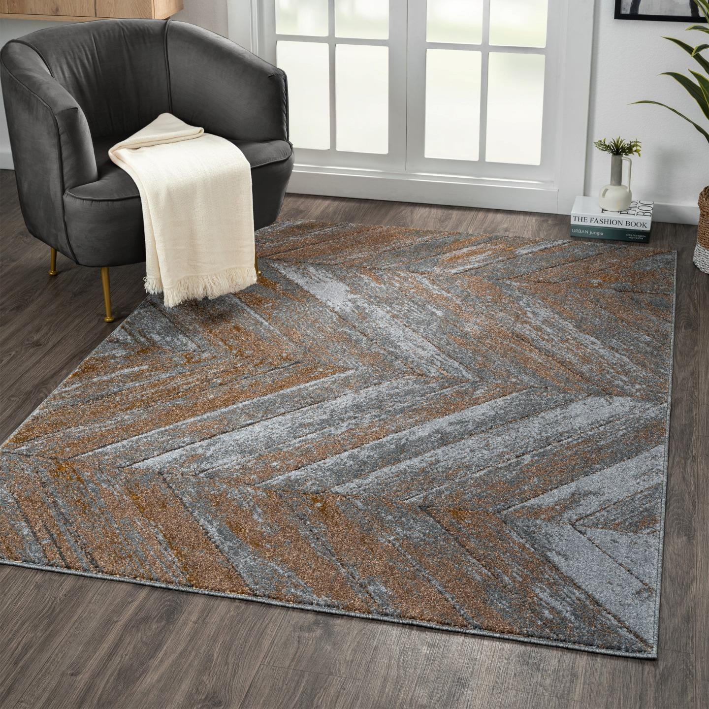 Gray and Bronze Chevron 5' x 7' Synthetic Area Rug