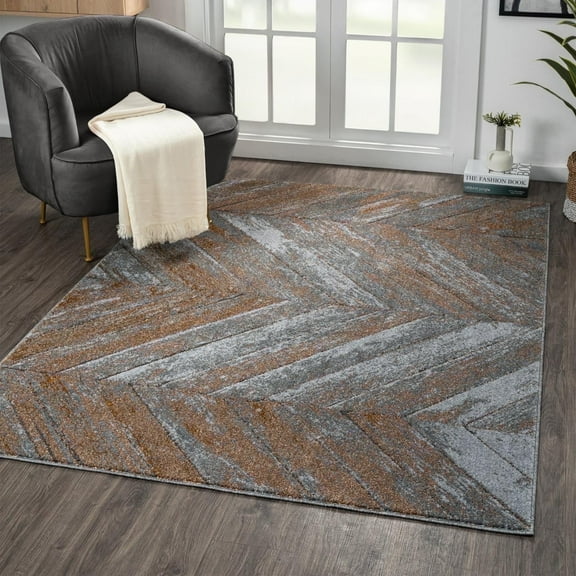 Luxe Weavers Geometric Grey Bronze Rustic Wood Floor Area Rug 5x7 Carpet