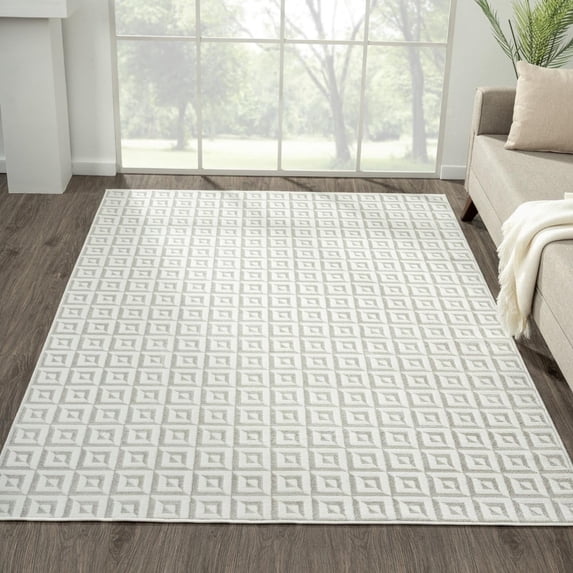 Luxe Weavers Geometric Metallic Cream 8x10 Area Rug, Greek Key Pattern Carpet