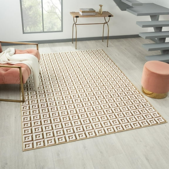 Luxe Weavers Geometric Metallic Gold 4x5 Area Rug, Greek Key Pattern Carpet