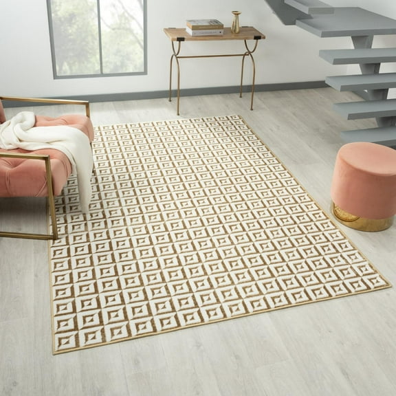 Luxe Weavers Geometric Metallic Gold 8x10 Area Rug, Greek Key Pattern Carpet