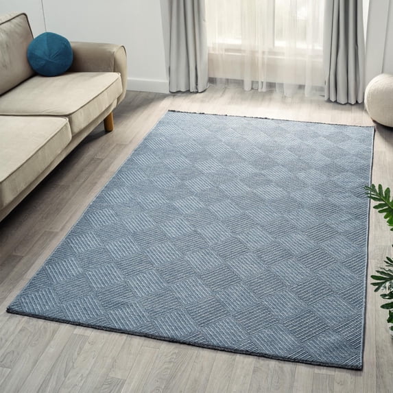 Luxe Weavers Geometric Non-Slip Blue 6x9 Washable Area Rug, Modern Carpet