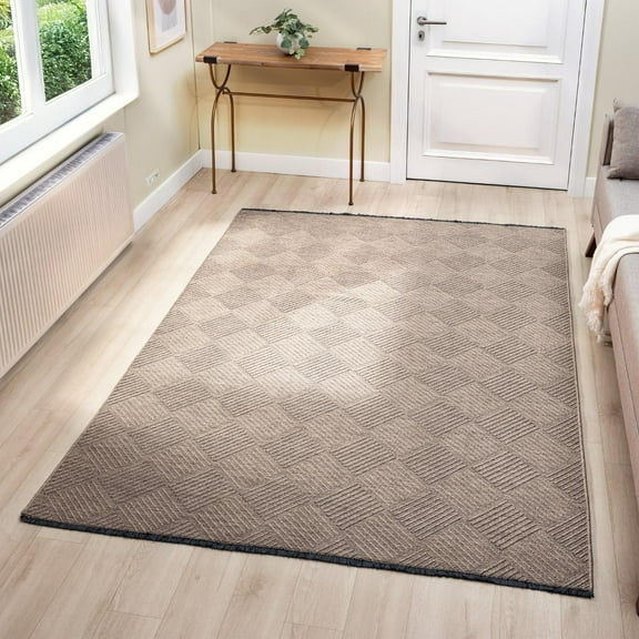 Luxe Weavers Geometric Non-Slip Brown 9x12 Washable Area Rug, Modern Carpet