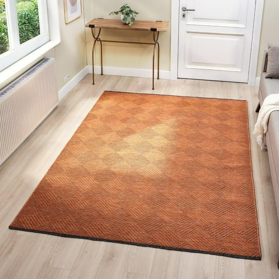 Luxe Weavers Geometric Non-Slip Orange 8x10 Washable Area Rug, Modern Carpet
