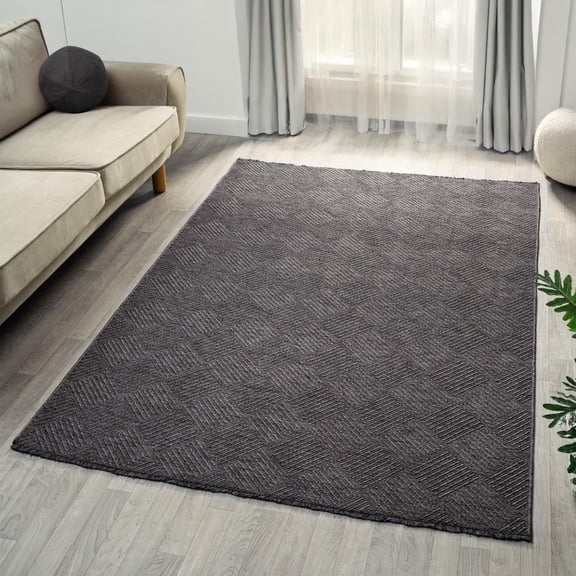 Luxe Weavers Geometric Non-Slip Smoke 5x7 Washable Area Rug, Modern Carpet