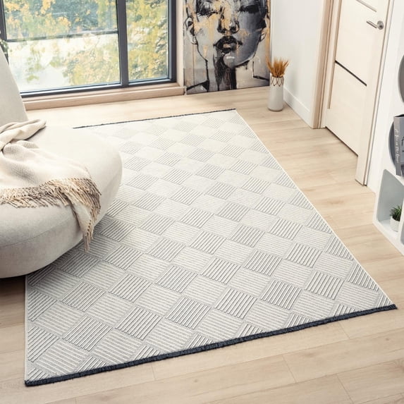 Luxe Weavers Geometric Non-Slip White 6x9 Washable Area Rug, Modern Carpet