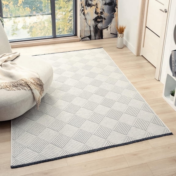Luxe Weavers Geometric Non-Slip White 6x9 Washable Area Rug, Modern Carpet