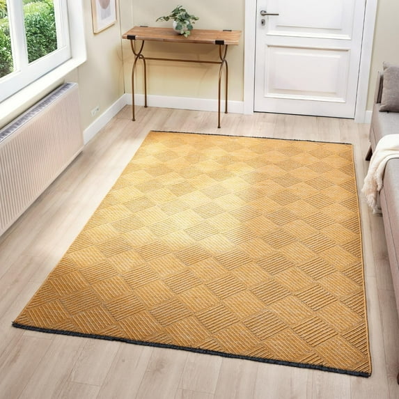 Luxe Weavers Geometric Non-Slip Yellow 6x9 Washable Area Rug, Modern Carpet