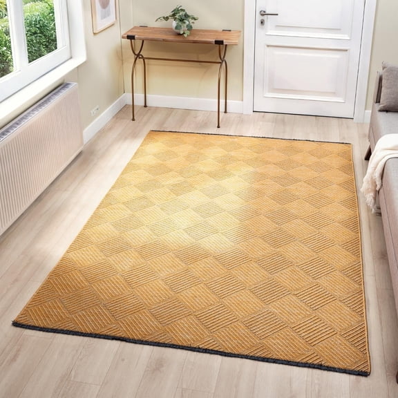 Luxe Weavers Geometric Non-Slip Yellow 8x10 Washable Area Rug, Modern Carpet