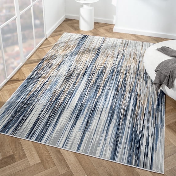 Luxe Weavers Geometric Stripe Art Deco Blue 4x5 Area Rug Modern Bedroom Carpet