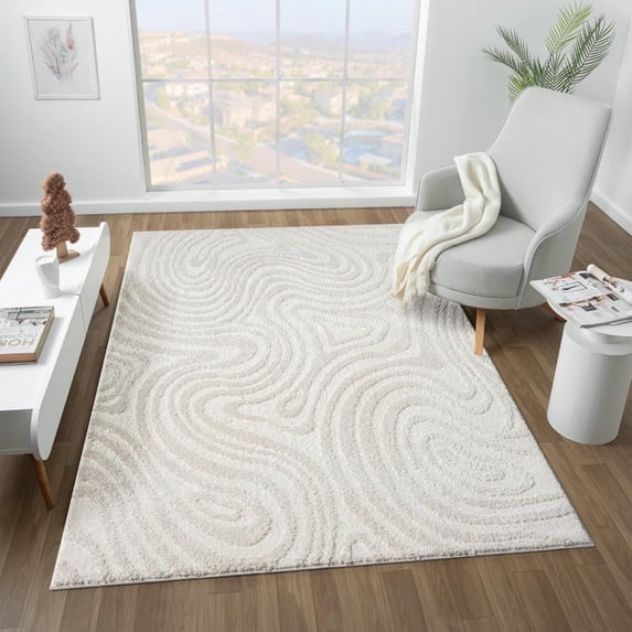 Luxe Weavers Geometric Swirl Cream 6x9 Area Rug, Indoor Carpet