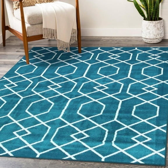 Luxe Weavers Geometric Turquoise Blue 8x10 Moroccan Trellis Area Rug