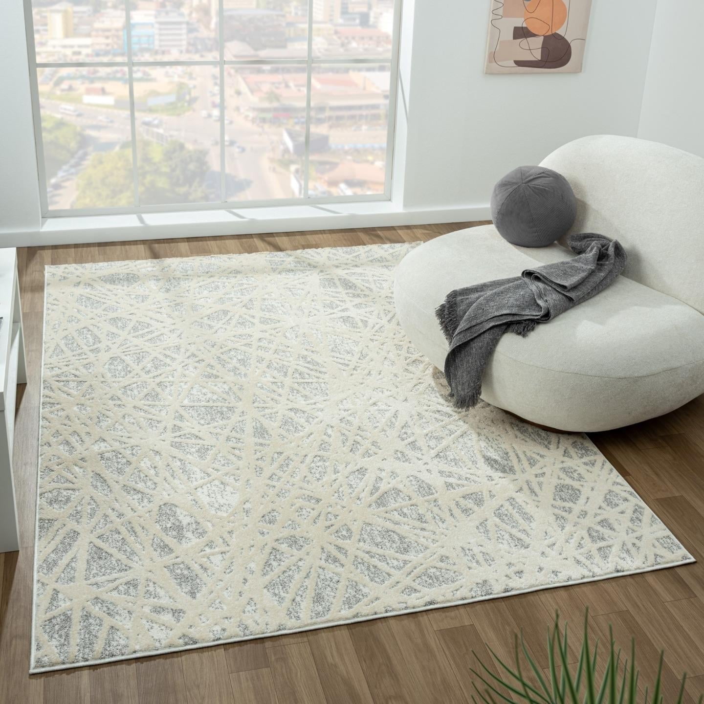 Gray and Beige Abstract Geometric 4x5 Area Rug