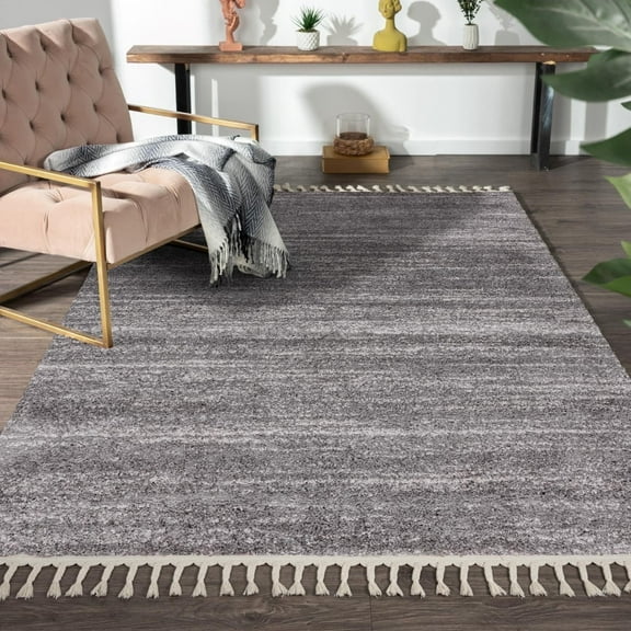 Luxe Weavers Gray 8x10 Tassel Shag Area Rug, Indoor Plush Bedroom Carpet