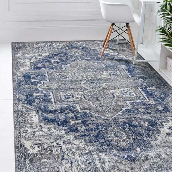 Luxe Weavers Hampstead Collection Denim Blue 5x7 Boho Area Rug