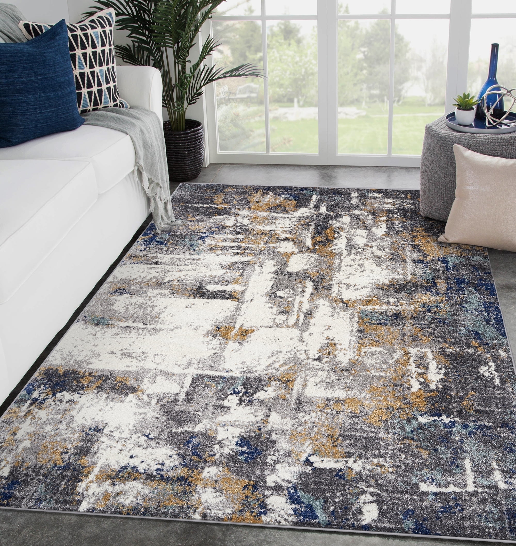 Abstract Elegance Gray 8' x 10' Synthetic Area Rug
