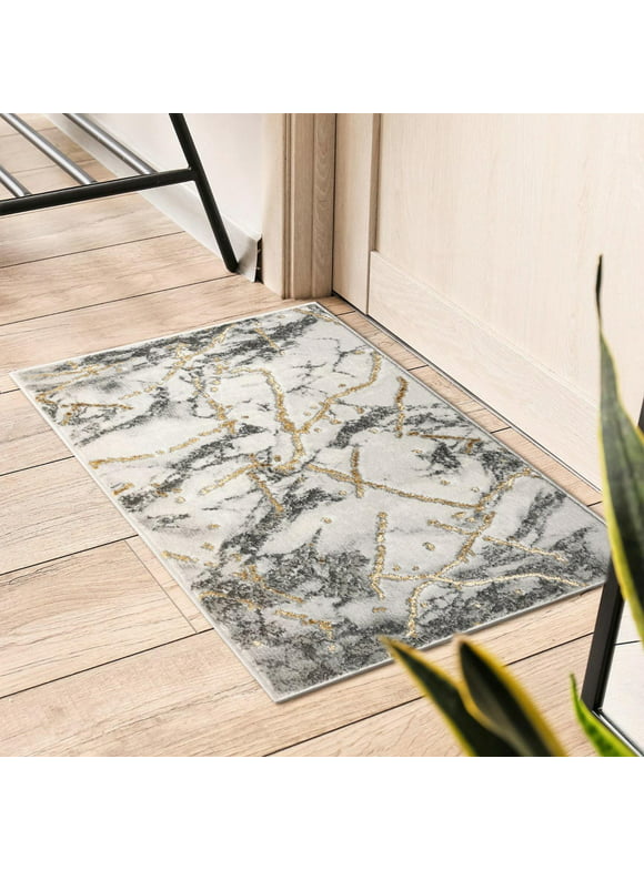 Luxe Weavers Ivory 2x3 Marble Abstract Area Rug Gold, Stain-Resistant Carpet