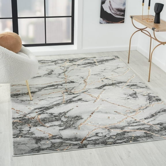Luxe Weavers Ivory 6x9 Marble Abstract Area Rug Gold, Stain-Resistant Carpet