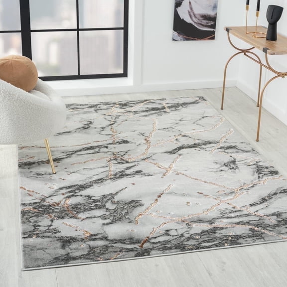 Luxe Weavers Ivory 9x12 Marble Abstract Area Rug Gold, Stain-Resistant Carpet