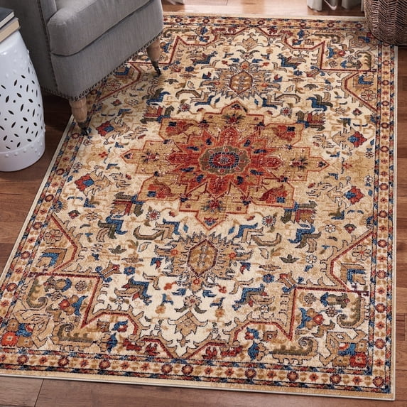 Luxe Weavers Ivory Oriental 5x7 Area Rug Stain Resistant Floral Carpet