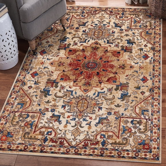 Luxe Weavers Ivory Oriental 8x10 Area Rug Stain Resistant Floral Carpet