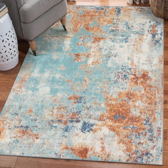 Luxe Weavers Kingsbury Collection 7094 Contemporary Area Rug Aqua 4x5