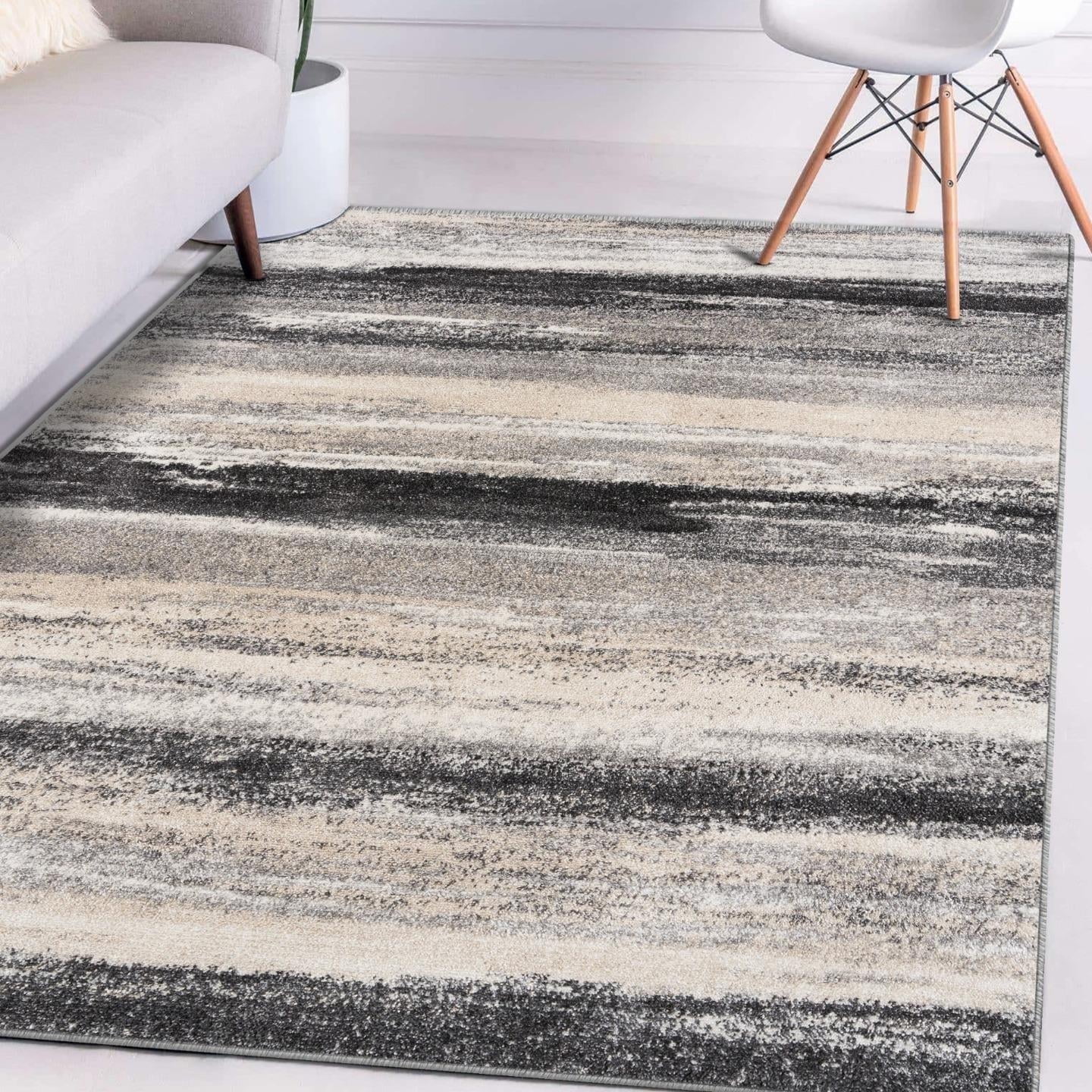 Abstract Harmony Gray Synthetic 9' x 12' Easy-Care Area Rug
