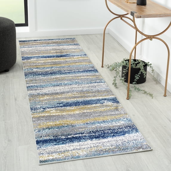 Luxe Weavers Lagos Collection 7501 Yellow and Blue 2x7 Abstract Area Rug