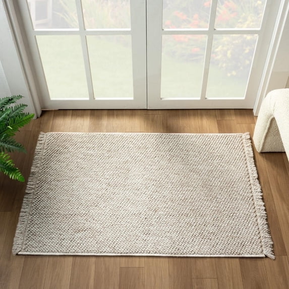 Luxe Weavers Machine Woven Beige 2x3 Area Rug Fringed, Textured Carpet