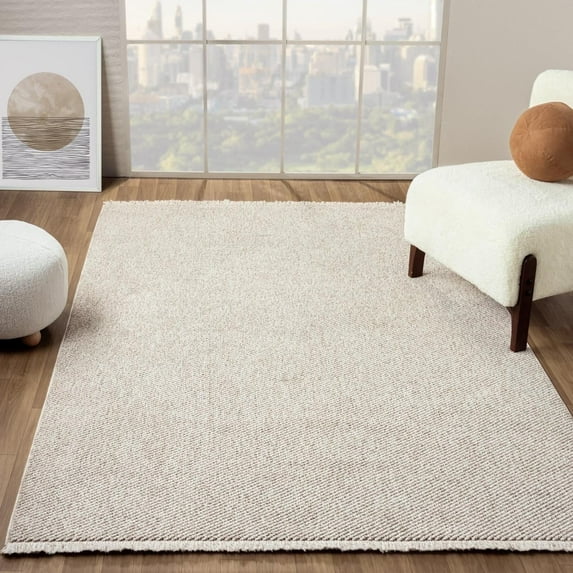 Luxe Weavers Machine Woven Beige 6x9 Area Rug Fringed, Textured Carpet
