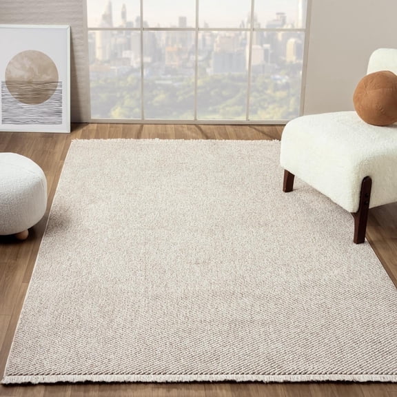 Luxe Weavers Machine Woven Beige 8x10 Area Rug Fringed, Textured Carpet